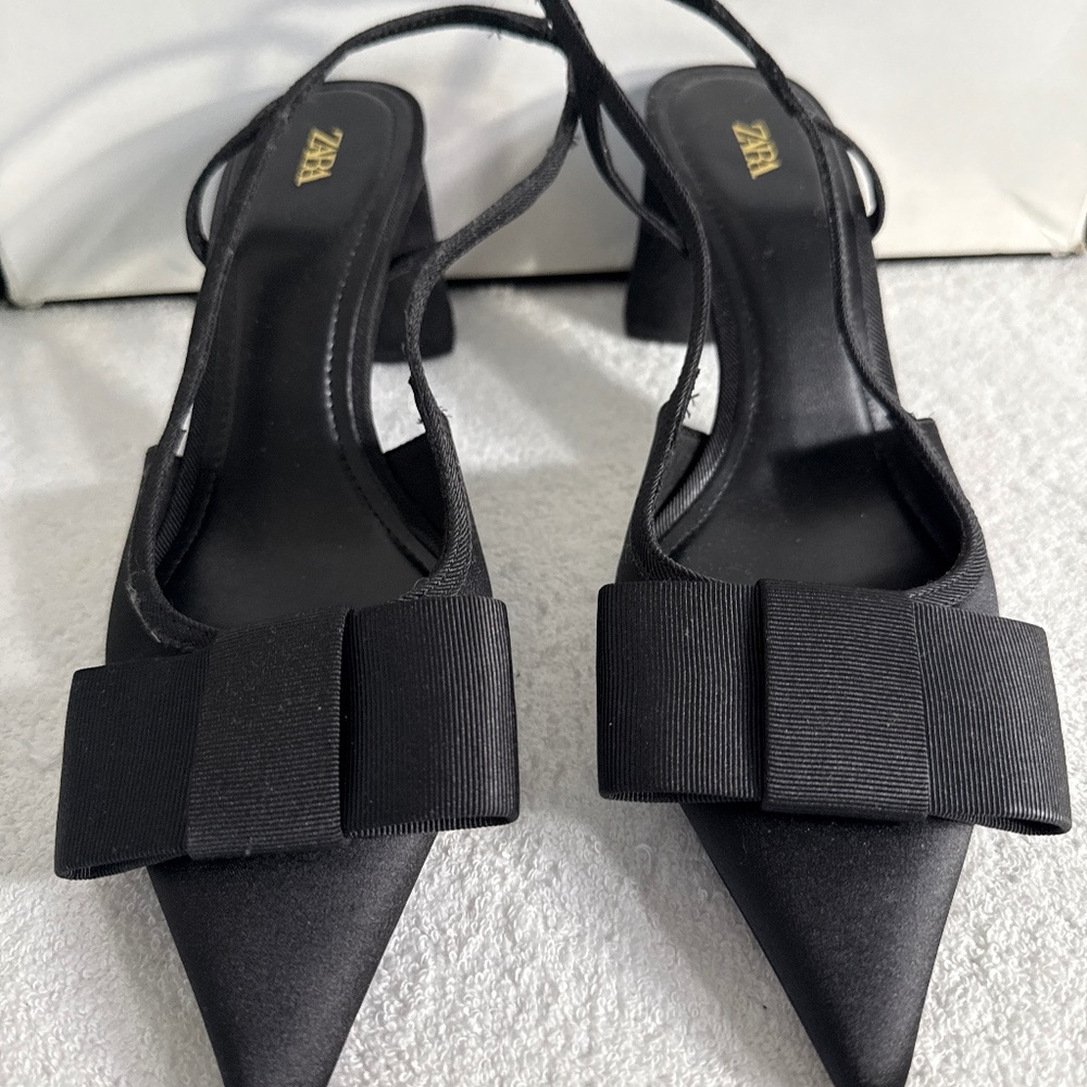 Cute Black Grosgrain Bow Zara sling backs